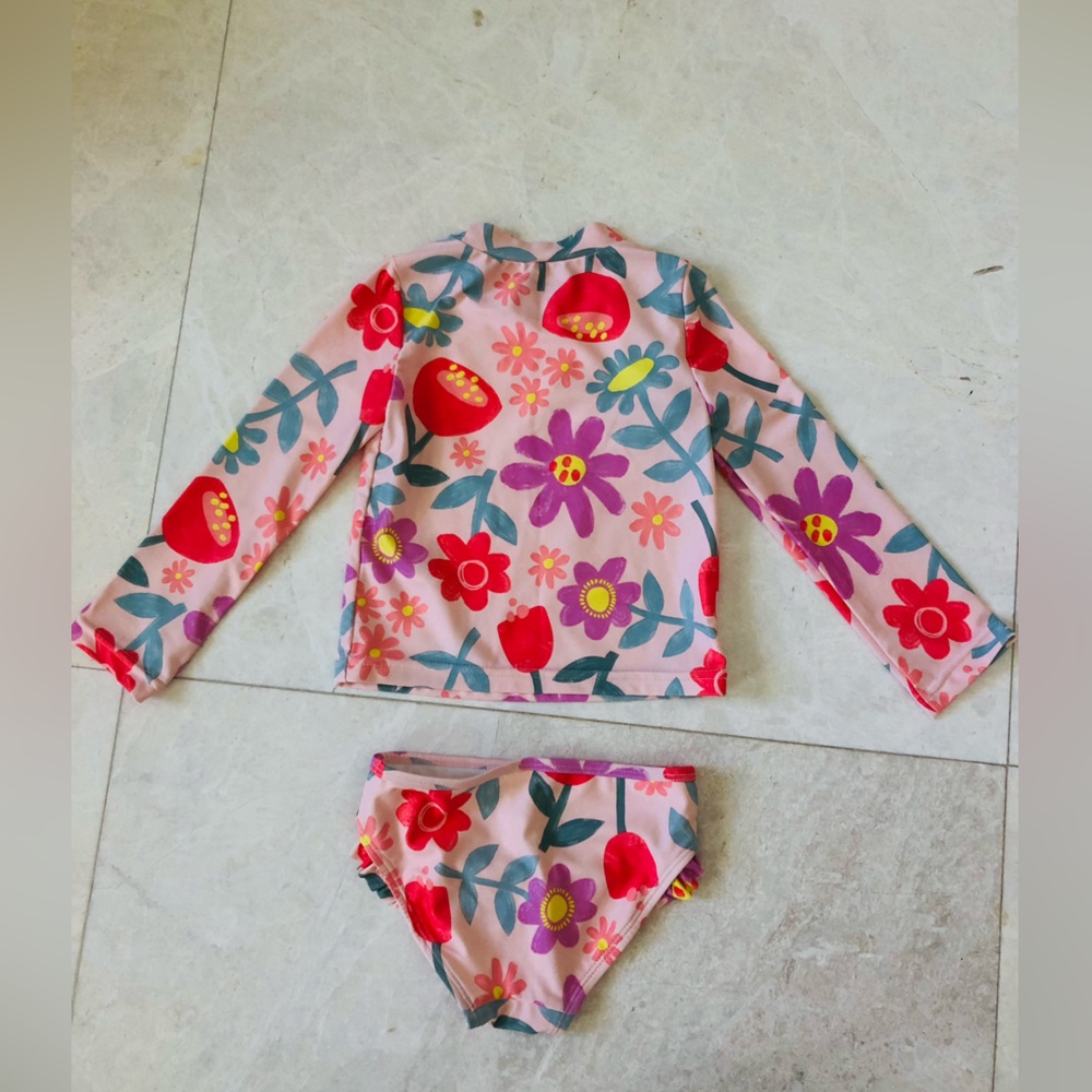 Carter's Pink Floral Two-Piece Swim Set with Multicolor Flowers